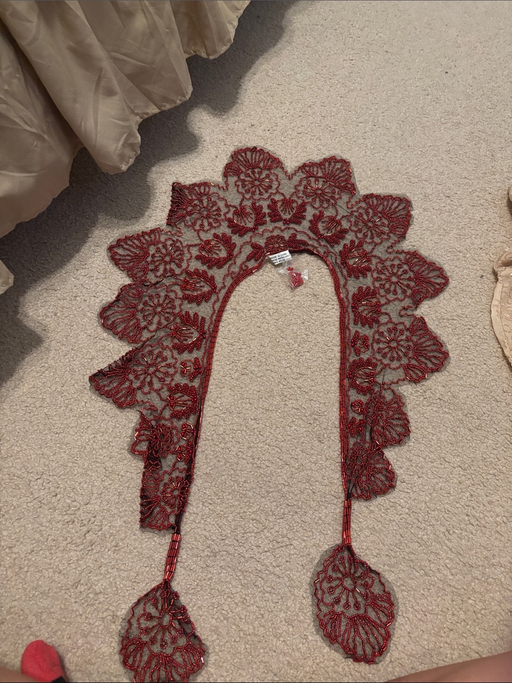 Delicate Red Beaded Lace Scarf - Women's Accessory